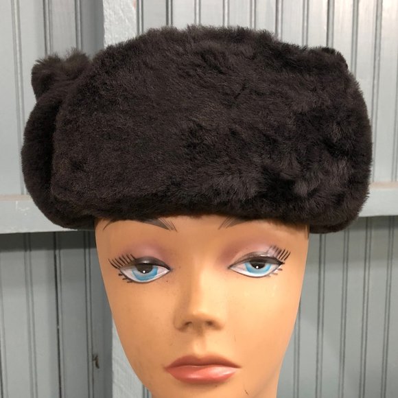 Langenberg Brown Vinyl Trooper 6 7/8 Winter Hat Ear Flaps Made USA - Picture 8 of 10